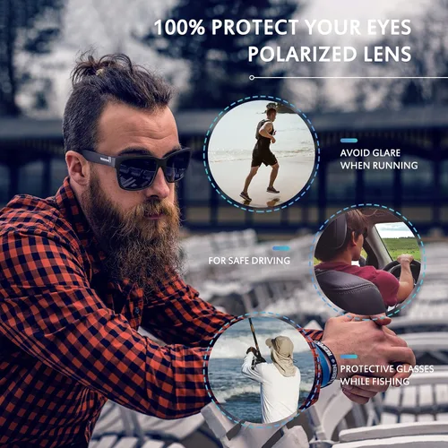 Vista 2 de MEETSUN Gafas de sol polarizadas cuadradas para hombres y mujeres, clásicas, retro, deportes, pesca, conducción, UV400, L