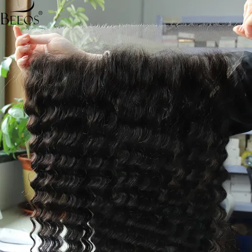 Vista 54 de BEEOS Frontal de Encaje HD de 13 x 4 pulgadas Solamente, cabello humano virgen lacio de color rubio 613, línea de cabello prearrancado de 0.10mm