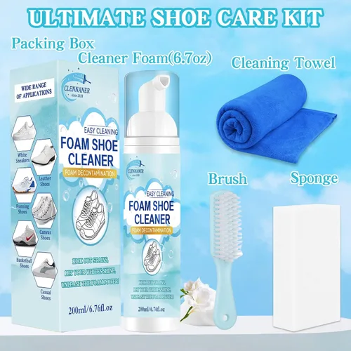 Vista 7 de Kit de limpieza de zapatos, limpiador de zapatos blanco de 6.76 onzas, elimina la suciedad y las manchas, kit de limpiador de zapatos con cepillo