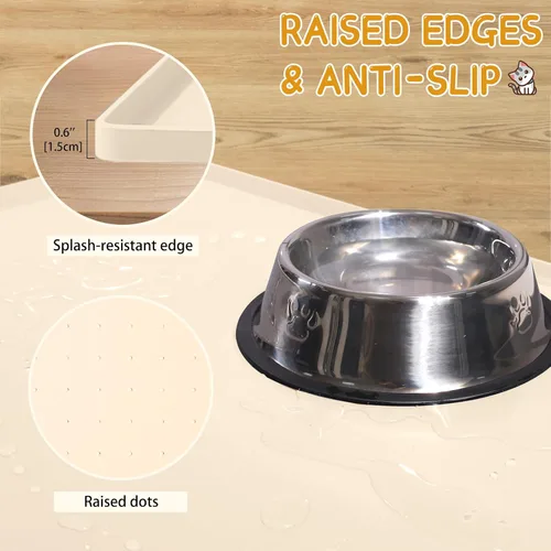 Vista 4 de MateeyLife Tapete de Silicona para Comida de Gatos y Perros para Pisos Impermeable, Tapetes Antideslizantes para Tazones de Perros para Comida