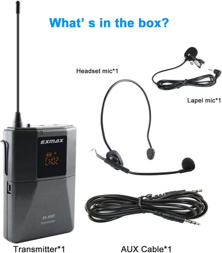 Vista 9 de EXMAX EX-938 Micrófono Inalámbrico Auricular Guía Turística Sistema Intérprete Transmisor Transmisor Traductor en su Oído para Traducción Iglesia