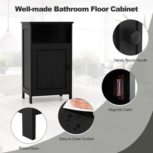 Vista 5 de Giantex Armario de almacenamiento de piso de baño, gabinete lateral con compartimento abierto, estante ajustable de 3 posiciones, base elevada