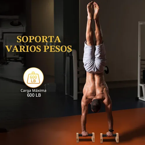 Vista 6 de Soporte de flexión, 2 barras de madera para flexiones, base antideslizante, equipo de entrenamiento en casa, paraletas de madera, soporte de mango