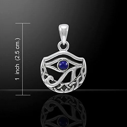 Vista 3 de Colgante de plata de ley con ojo de luna celta de Horus con lapislázuli sintético en collar de 18 pulgadas, Metal, Lapislázuli