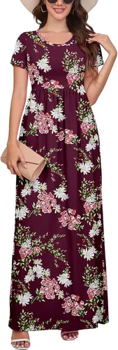 Vista 40 de DEARCASE - Vestido Maxi para Mujer de Manga Corta, Casual de Verano, Holgado, Liso, Cómodo, Vestidos Largos con Bolsillos 1-negro