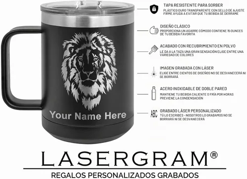 Vista 6 de LaserGram - Taza de viaje personalizada de 15 onzas, cabina de camión Negro