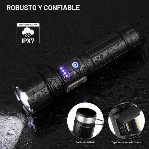 Vista 6 de KINGCAESAR Linternas recargables de alto lúmenes, 90,000 lúmenes, luz de flash súper brillante con 5 modos, IPX7 impermeable potente linterna LED
