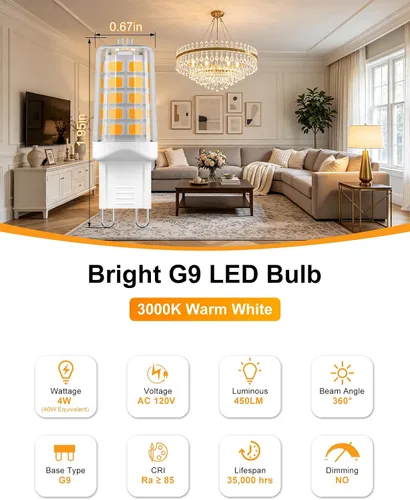 Vista 2 de Bombilla LED G9 4W equivalente a 40 W, 3000 K, blanco cálido