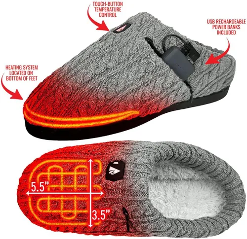 Vista 3 de ActionHeat Pantuflas térmicas de punto trenzado de 5 V – Zapatos de invierno recargables a batería para el hogar – Calefacción de hasta 130 °F