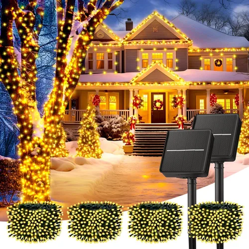 Vista 18 de Minetom Luces de Cadena Solares para Exteriores, 40 pies, 100 Luces LED de Cadena Alimentadas por Energía Solar con 8 Modos de Iluminación, Luces