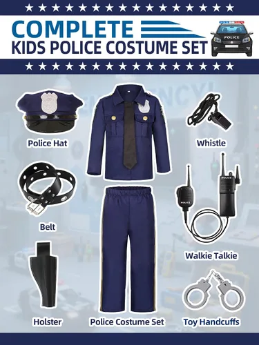 Vista 5 de Disfraz de policía para niños, disfraz de policía para Halloween, fiesta de cosplay