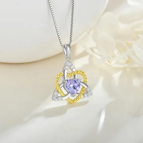 Vista 3 de FJ Collar de plata con nudo celta para mujer, triquetra irlandés, Trinidad, amor, corazón, nudo con piedra natal