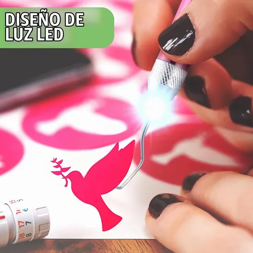 Vista 4 de Therwen 2 piezas herramientas de deshierbe LED para vinilo con gancho de alfiler con luz, bolígrafo de deshierbe iluminado para quitar vinilos