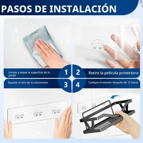 Vista 6 de Ganchos de repuesto adhesivos para regadera, tiras adhesivas resistentes Transparente-14Pack