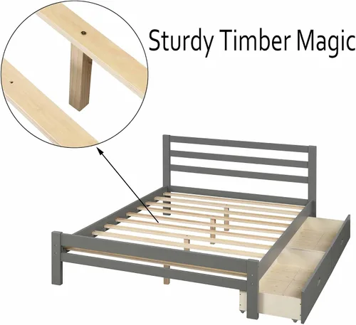 Vista 5 de Base de cama con 2 cajones, base de cama moderna de plataforma de madera con cabecero para niños, adolescentes y adultos, base de colchón Camas, sin