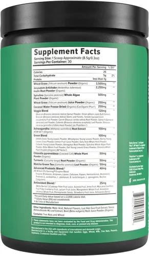 Vista 3 de Inno Greens Más de 28 verduras orgánicas y superalimentos Prebióticos avanzados + probióticos Superantioxidante + hidratación Espirulina