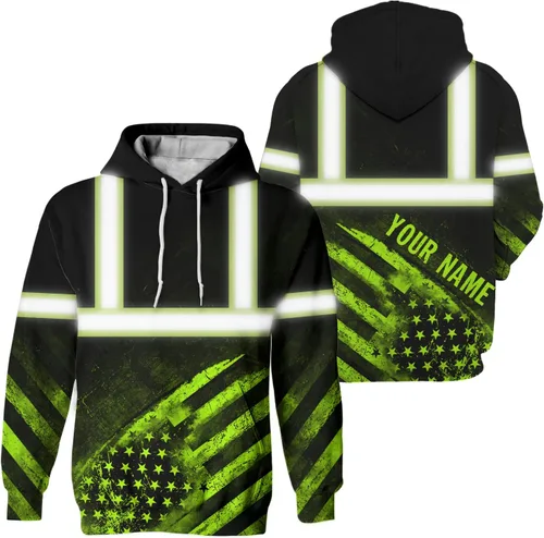 Vista 13 de Camisa de alta visibilidad con bandera de Estados Unidos de color para hombres y mujeres, con nombre personalizado, camisa de seguridad reflectante