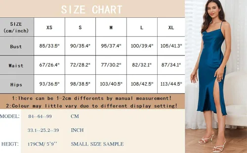 Vista 6 de Womens Cowl Neck Spaghetti Strap Satin Dress Backless High Slit Midi Formal Dresses