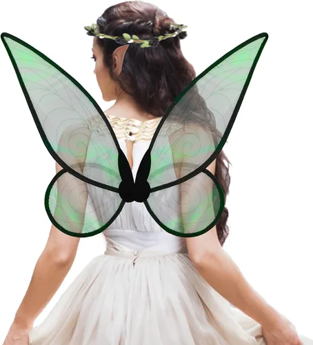 Vista 2 de HAIONA Alas de hadas para mujeres y niñas, alas brillantes y transparentes para Halloween, disfraz de cosplay, alas de mariposa, alas de ángel