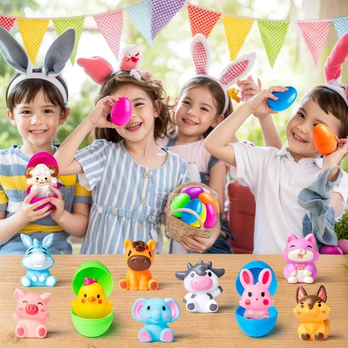 Vista 6 de Huevos de Pascua precargados con juguetes, paquete de 12 huevos de Pascua precargados con marionetas de dedo, ideales para caza de huevos de Pascua