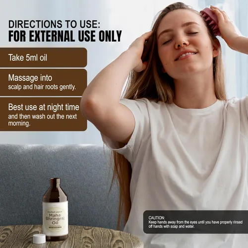 Vista 4 de HerbsForever Maha Bhringaraj Oil - Detén la caída del cabello y ayuda a crecer el cabello naturalmente - Aceite premium prensado en frío - Sin OMG