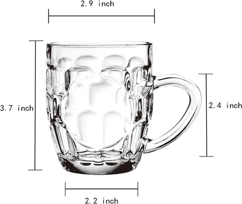 Vista 2 de Dimple Stein - Juego de tazas de cerveza de 10 onzas con asa, tazas de cerveza de vidrio, aptas para lavavajillas y congelador, transparentes