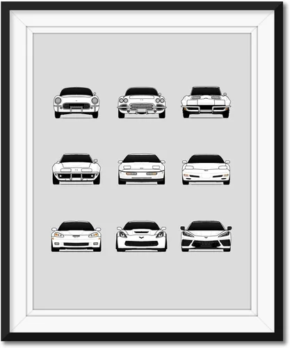 Vista 2 de Custom Car Posters Póster hecho a mano compatible con Chevy Corvette Generations - Arte de pared impreso para decoración de la evolución