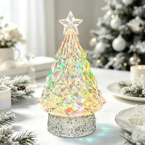 Vista 2 de Globo de purpurina de acrílico iluminado para árbol de Navidad de 9 Árbol base de purpurina plateada