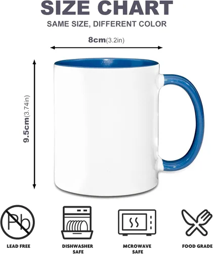 Vista 2 de Sumex Tazas de sublimación de 11 onzas, juego de 12 tazas de café de cerámica para té, leche, café con leche, interior azul y mango