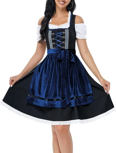 Vista 17 de GloryStar Vestido de cerveza de tirolesa alemana para mujer, disfraz de 3 piezas para el festival de carnaval bávaro del Oktoberfest 2 piezas - azul