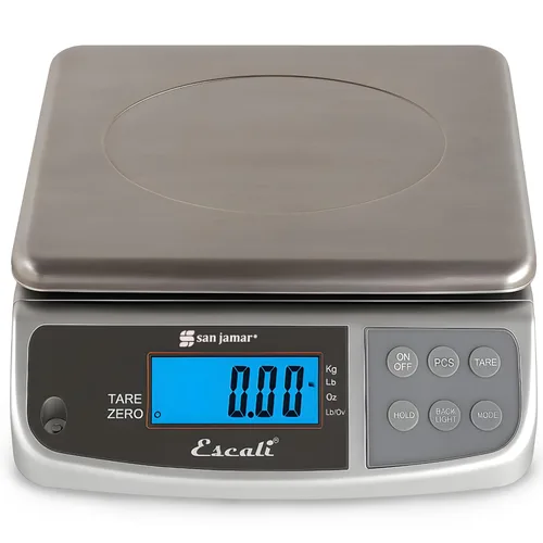 Vista 8 de San Jamar Escali Promzr M-Series Báscula Digital con Retención de Pantalla para Cocinas y Restaurantes, Metal, 33 Libras, Plateado