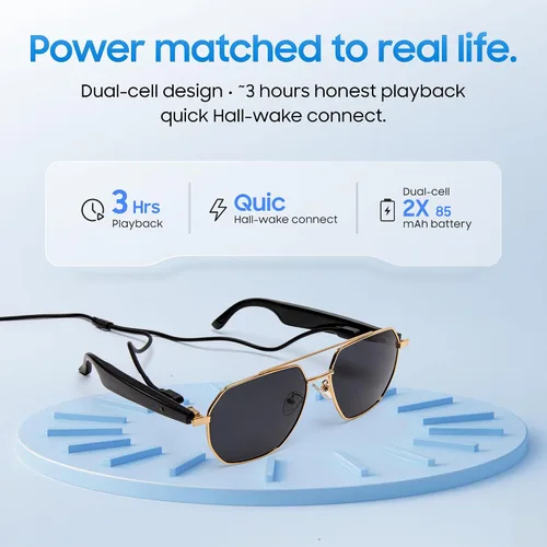 Vista 6 de LIMU Gafas de sol inteligentes Gen 5 AI – Gafas de sol inteligentes de diseño alemán con intérprete de IA en tiempo real, audio Bluetooth de oreja