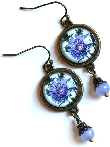 Vista 2 de Purple Aster Glass Cabochon Earrings