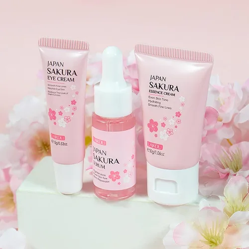 Vista 8 de LAIKOU Juego de Cuidado de la Piel JAPAN SAKURA - Juego de regalo de belleza para el cuidado de la piel con suero, crema para ojos, crema facial