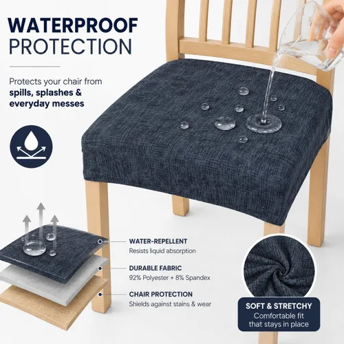 Vista 3 de NILUOH Juego de 2 fundas de asiento impermeables para sillas de comedor, de piel sintética, fundas de asiento para sillas de comedor, extraíbles