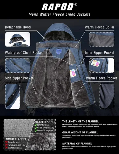 Vista 3 de Chaqueta de esquí de invierno para hombre, chaqueta de lluvia impermeable a prueba de viento