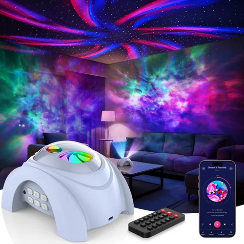 Vista 15 de Rossetta Proyector de galaxia de doble lente, proyector de estrellas para dormitorio con ruido blanco y altavoz Bluetooth, control remoto