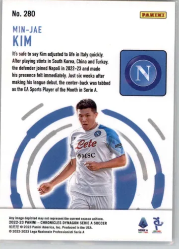 Vista 2 de Panini Chronicles Dynagon Serie A #280 Min-jae Kim SSC Napoli RC Rookie Card 2022-23 - Tarjeta oficial de fútbol en estado crudo (NM o mejor)