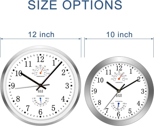Vista 40 de HITO Reloj de pared silencioso de 10 pulgadas, funciona con pilas, sin tictac, cubierta de vidrio, marco de aluminio plateado, para decoración