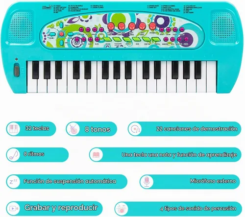Vista 3 de Raimy Mini teclado Piano 32 teclas Azul