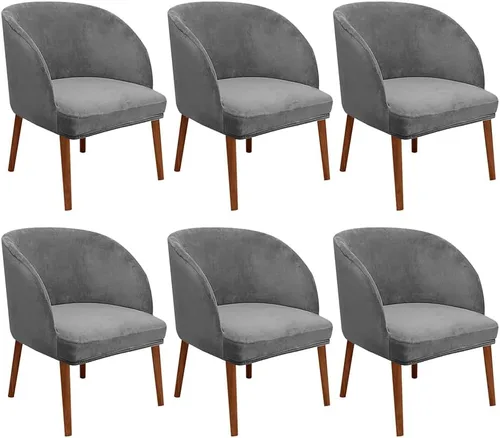 Vista 41 de Juego de 2 fundas de terciopelo elástico para sillas de comedor, con respaldo curvo moderno, protector de silla para sala de estar, dormitorio, Beige