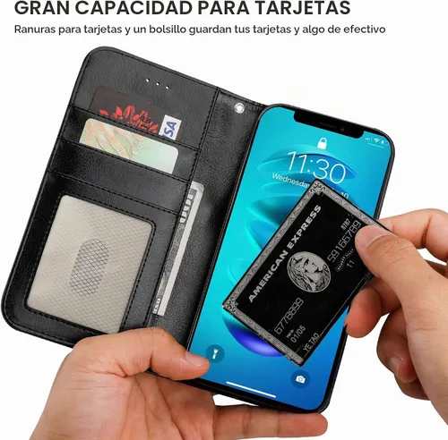 Vista 6 de Bocasal Funda tipo cartera desmontable para iPhone 14 con bloqueo RFID, ranuras para tarjetas, soporte de piel sintética de alta calidad, soporte