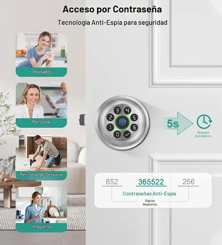 Vista 3 de Cerradura inteligente de perilla de puerta con teclado, cerradura