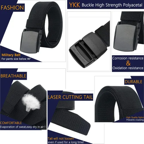 Vista 4 de LionVII Cinturón para hombre, cinturón casual de nailon con hebilla de plástico transpirable para viajes de trabajo, fácil de recortar
