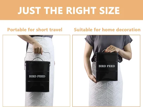 Vista 3 de Geyecete Comedero para pájaros, tarro de comida para mascotas, contenedor hermético para almacenamiento de alimentos, color negro