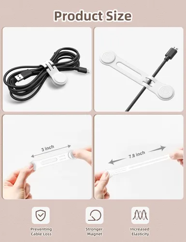 Vista 5 de Kanemc Paquete de 8 lazos giratorios magnéticos, atadura de cable magnética de silicona reutilizable para USB, auriculares, cargador, cables