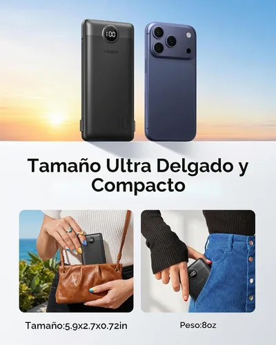 Vista 7 de VEGER Cargador portátil para iPhone con cables integrados y enchufe de pared, batería externa de carga rápida de 10,000 mAh delgada con USB C
