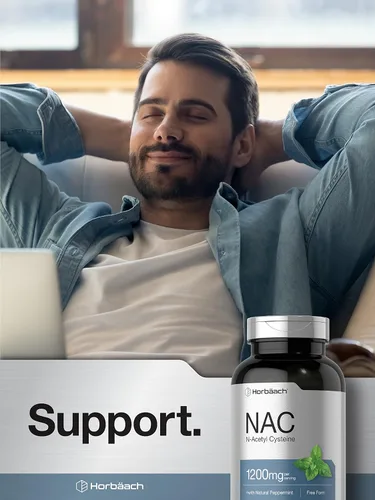 Vista 6 de Suplemento Horbäach NAC N-Acetil Cisteína 1200mg 250 Cápsulas en Polvo para Mujeres y Hombres con Menta Natural Sin GMO, Sin Gluten