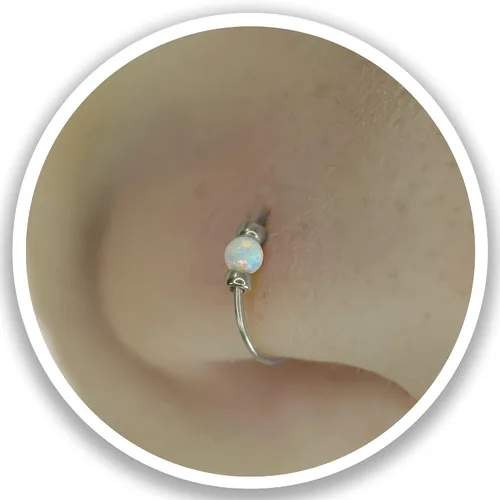 Vista 12 de Anillo de nariz de ópalo para piercing 5 cuentas plateadas