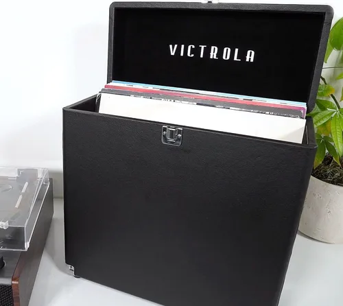Vista 5 de Victrola Collector – Estuche de almacenamiento para discos de vinilo – Capacidad para más de 30 discos de vinilo para tocadiscos, hardware